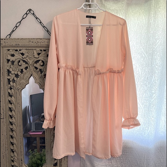 Boohoo Frill Embellished Blush Kimono SZ-10 - Picture 1 of 15
